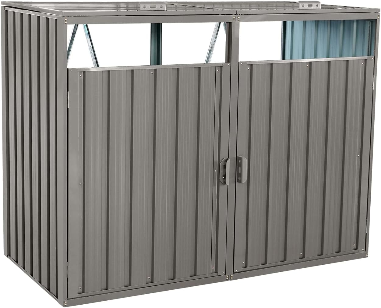 Outdoor Garbage Bin Storage Shed, Metal Trash Can Storage Hideaway ...