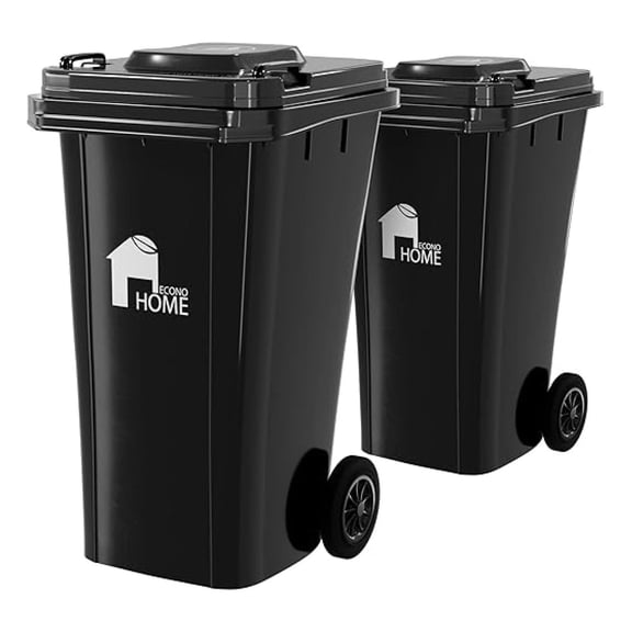 Outdoor Garbage Can with Lid - 32 Gallon Trash Can for Backyard, Deck, Garage - Dual Wheels, Extra Heavy-Duty, Durable Handle - Versatile Home & Storage Container - Black, 2-Pack