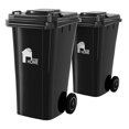 thumbnail image 1 of Outdoor Garbage Can with Lid - 32 Gallon Trash Can for Backyard, Deck, Garage - Dual Wheels, Extra Heavy-Duty, Durable Handle - Versatile Home & Storage Container - Black, 2-Pack, 1 of 7