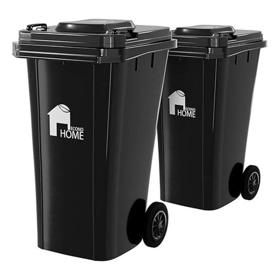 Outdoor Garbage Can with Lid - 32 Gallon Trash Can for Backyard, Deck, Garage - Dual Wheels, Extra Heavy-Duty, Durable Handle - Versatile Home & Storage Container - Black, 2-Pack
