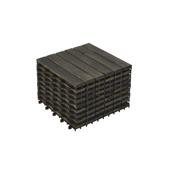 Outdoor Garden Accessories, 10 PCS Interlocking Deck Tiles Striped Pattern, 12" x 12" Dark Brown Square Acacia Hardwood Outdoor Flooring for Patio, Bancony, Pool Side,..., Garden Accessories