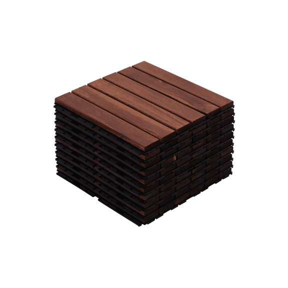 Outdoor Garden Accessories, 10 PCS Interlocking Deck Tiles Striped Pattern, 12" x 12" Square Acacia Hardwood Outdoor Flooring for Patio, Bancony, Pool Side,..., Brown Garden Accessories