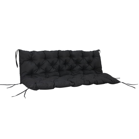 Outdoor Garden Accessories, Tufted Bench Cushions for Outdoor Furniture, 3-Seater Replacement for Swing Chair, Patio Sofa/Couch, Overstuffed, Includes Backrest, Black, Black Garden Accessories