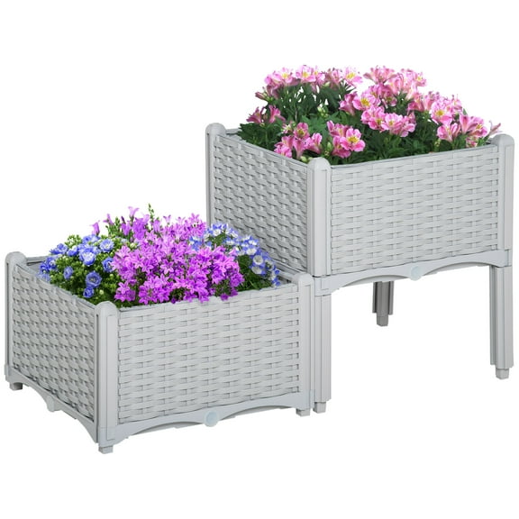 Outdoor Garden Arch Outsunny 2 Piece Raised Garden Bed with Legs, Self-Watering Planter Box Raised Bed to Grow Flowers, Herbs & Vegetables, Gray,Wooden Garden Arch