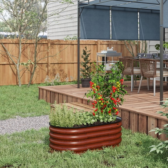 Outdoor Garden Arch Outsunny 3.5' x 2' x 1.4' Galvanized Raised Garden Bed Kit, Outdoor Metal Elevated Planter Box with Safety Edging, Easy DIY Stock Tank for Growing Flowers, Herbs & Vegetables, Bro