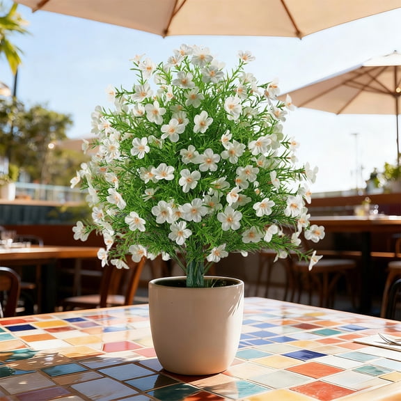 Outdoor Garden Artificial Baby's Breath Greenery Stakes - Spring Summer Faux Plant Decor, Durable Plastic Greenery for Yard, Courtyard & Patio Landscaping