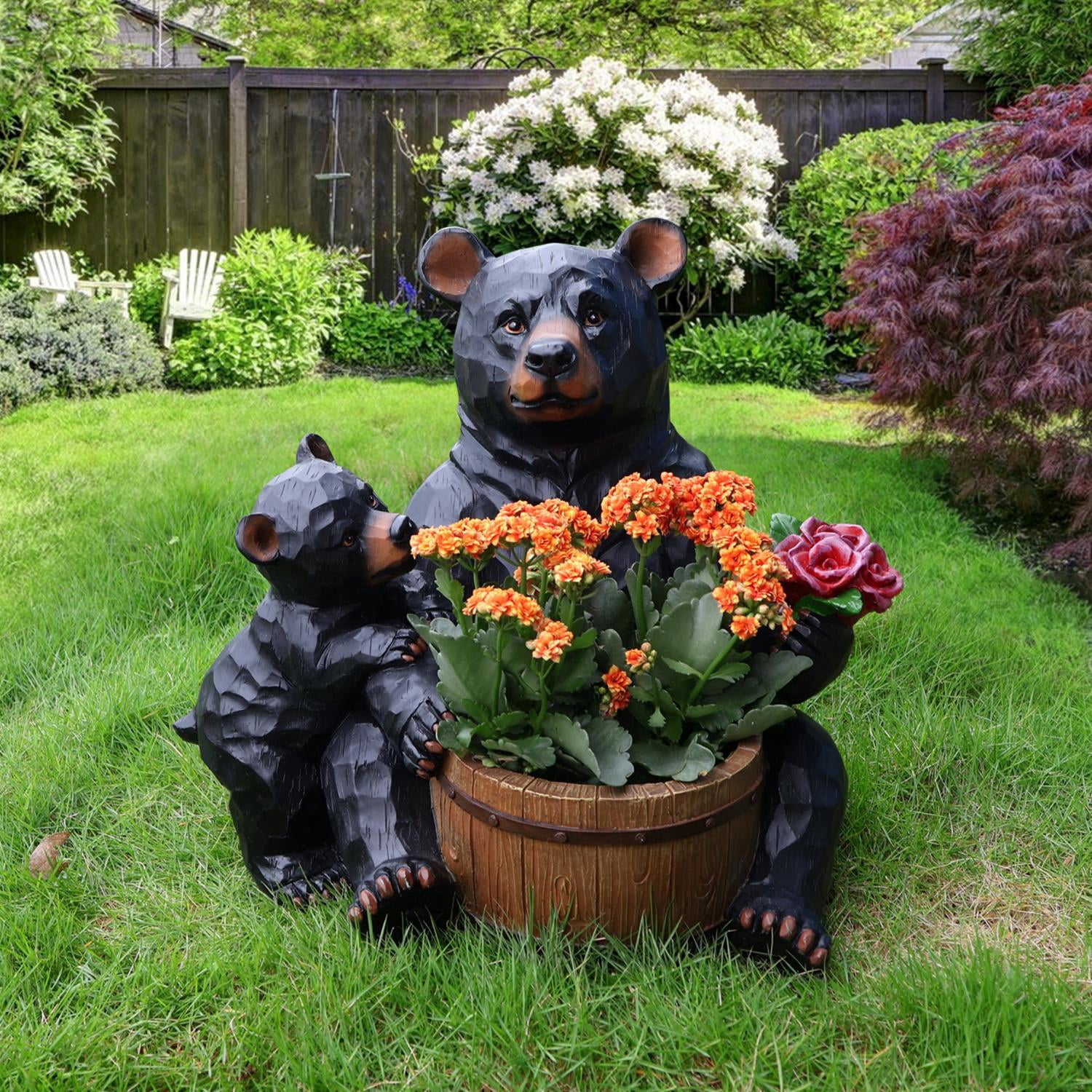 Outdoor Garden Bear Flower Pot Planter, Unique Yard Statue for Patio, Lawn, Garden, Backyard Landscape Decor, Black