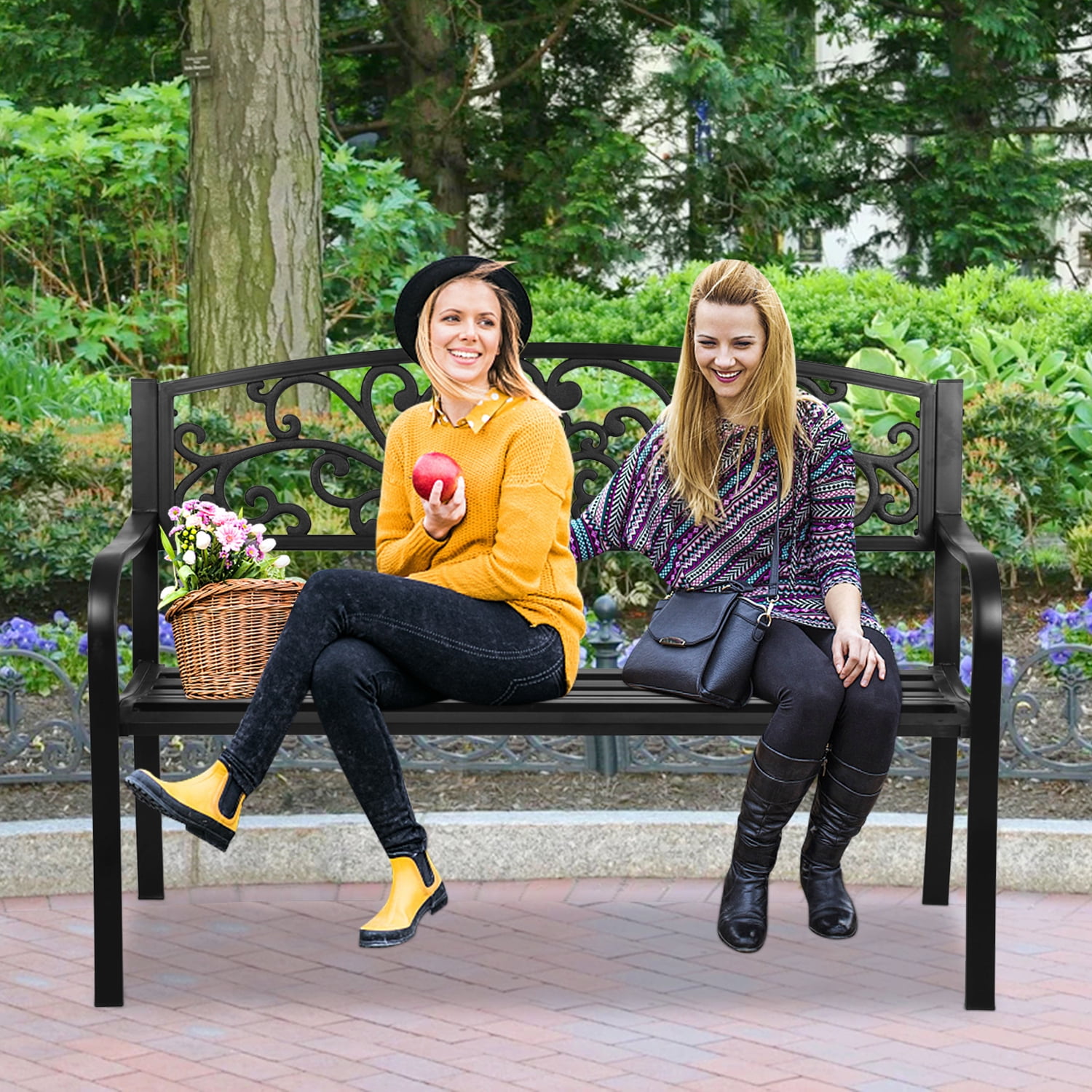 "Walmart Outdoor Metal Garden Bench, 50"" Steel Frame for 2 Person ...