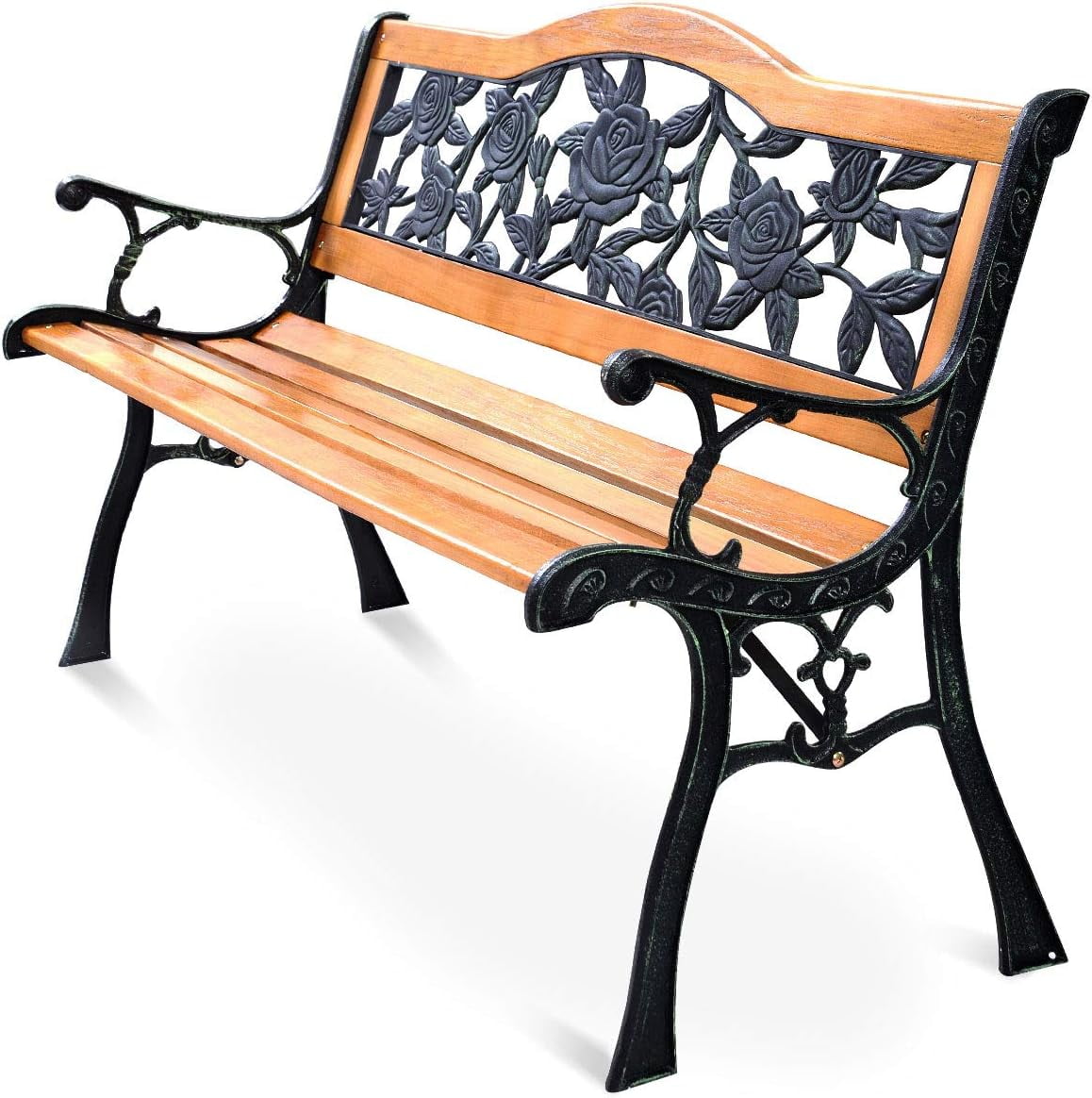 Outdoor Garden Bench, Patio Bench with Large Rose Cast Backrest ...
