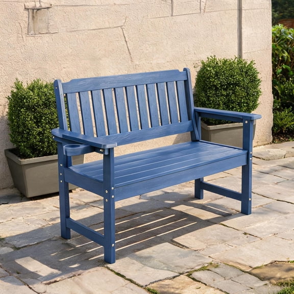Outdoor Garden Bench with Ventilated Slatted Back, Navy Blue HIPS, Weather-Resistant
