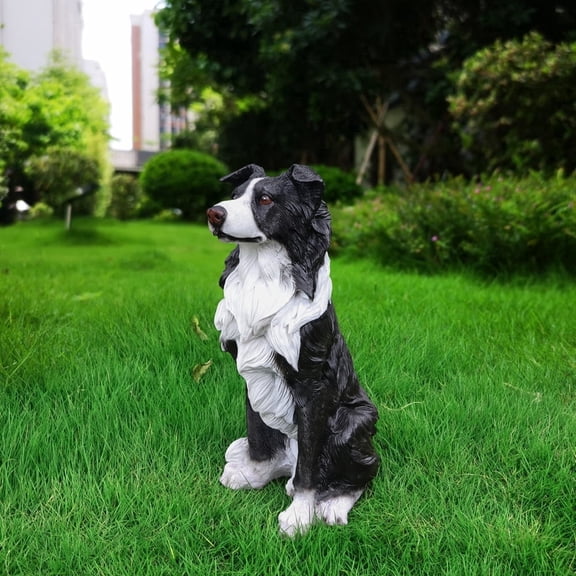 Sfirey Outdoor Garden Border Collie Dog Statue Greeter, Resin Cute Puppy Sculpture with Welcome Sign for Yard, Lawn & Patio Decor