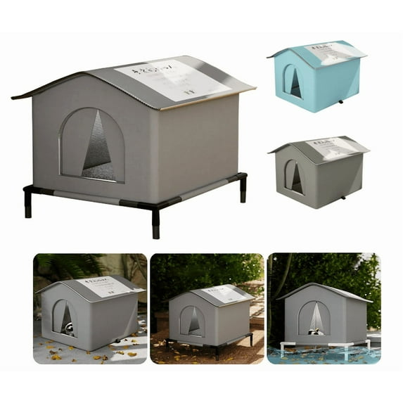 Outdoor Garden Cats Shelter Strays Cat Bed: Waterproof, Rainproof, Cold-Resistant, Spacious Enclosed Tent, All-Seaso/n Use, Small Cats Protective Nest From Rain and Cold Prevent (Gray, M)