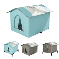 Outdoor Garden Cats Shelter Strays Cats Protective Nest from Rain and Cold Prevent Weatherproof Shelter for Feral Cats, Waterproof Roof, Easy Assembly, Warm and Cozy Pet Home (Blue, S)