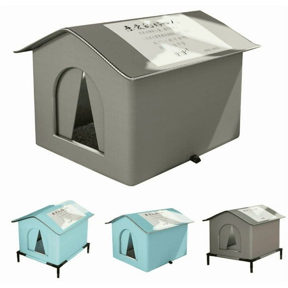 Outdoor Garden Cats Shelter Strays Cats Protective Nest from Rain and Cold Prevent (Gray, L)