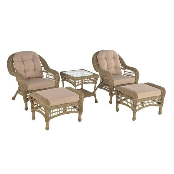 Outdoor Garden Conversation Set with Ottomans & End Table - 5 Piece