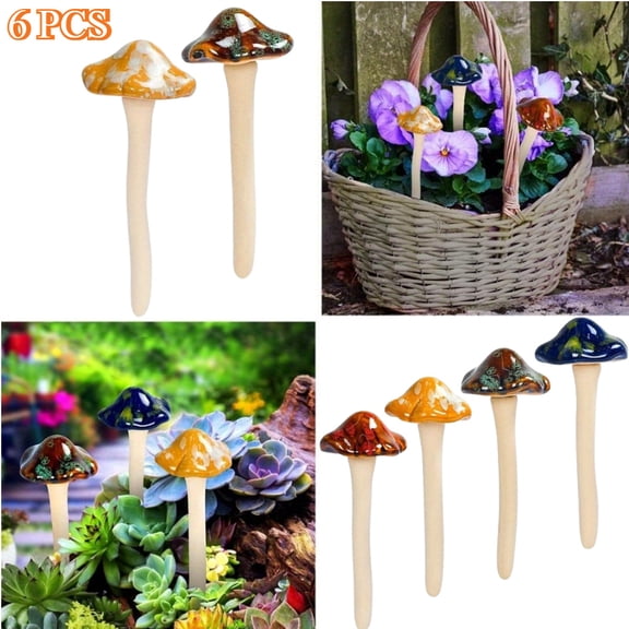 Outdoor Garden Decor, Ceramic Mushroom Statues for Yard Lawn and Flowerpot Decoration, Fairy Garden Ornaments for DIY Landscape Design