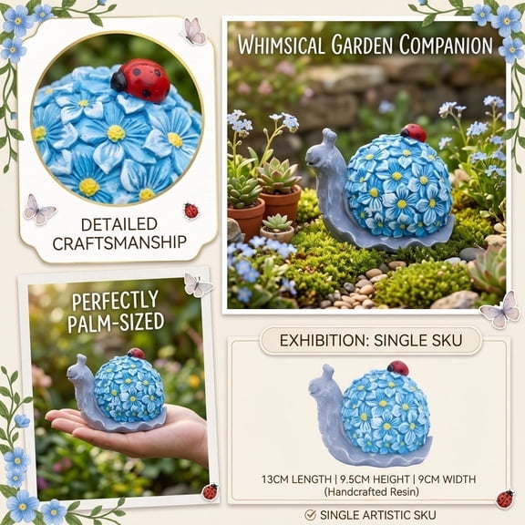 Outdoor Garden Decor, Garden Decor for Outside, Front Yard Decorations Outdoor, Garden Statues Outdoor, 5X4 Inch Resin Snail Figurine with Raised Blue Flower Shell for Backyard