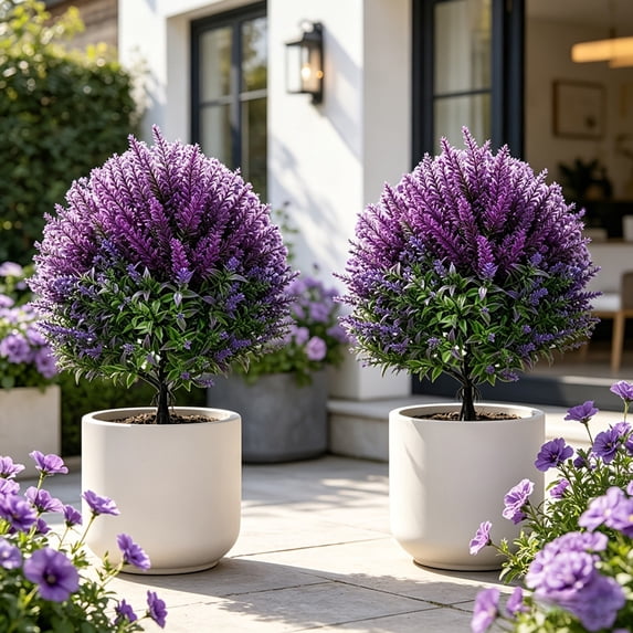Outdoor Garden Decor, Uv Resistant Artificial Outdoor Flowers, Outdoor Artificial Flowers Uv Resistant, Artificial Flowers for Decoration, 16 Inch Lavender Artificial Flower Plant