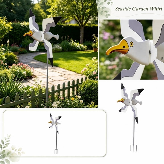 Outdoor Garden Decor, Windmill for Yard, Outdoor Wind Spinner, Beach Decorations, 33X9 Inch Seagull Shaped Wind Spinner Ground Plug for Coastal Themed Lawn Accent