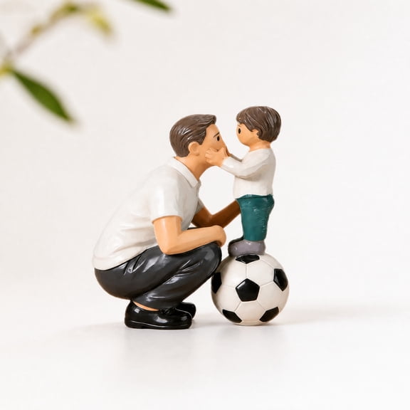 Outdoor and Garden Decor, Yard Statues Outdoor and Garden, Father's Day Gift for Son, Soccer Birthday Party Decorations, 4X3.5 Inch Resin Father Son Soccer Themed Figurine for
