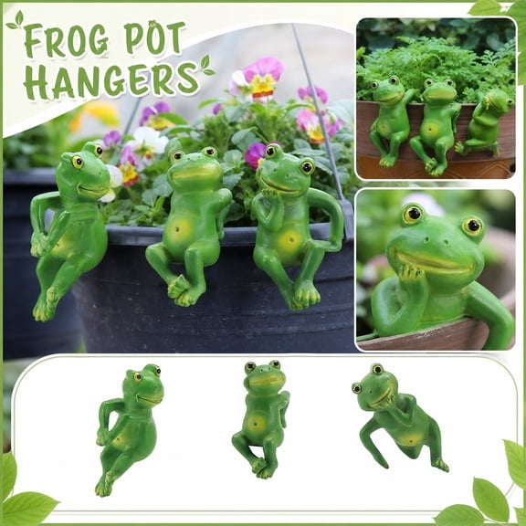 Outdoor Garden Decorations, Frog Garden Decor Set of 3 Hanging Pot Figurines, Cartoon Small Resin Animal Planter Accessories, Whimsical Outdoor Yard Art Pieces, Lightweight