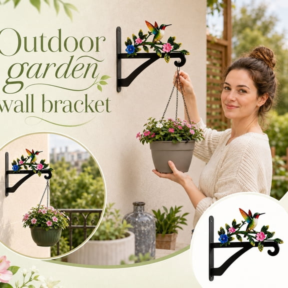 Outdoor Garden Decorative Brackets, Heavy Duty Rust-Resistant Metal Wall Mount Hook, Outdoor Hanging Bracket for Bird Feeders, Lanterns, Planters, Wind Chimes Garden Porch Decor (Hummingbird)