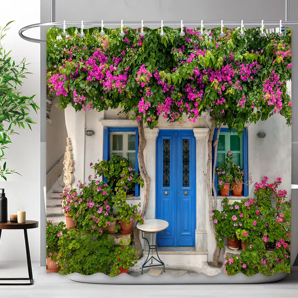 Outdoor Garden Fence Flower Shower Curtain Rustic Garden Wall Natural ...
