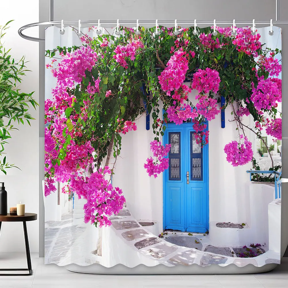 Outdoor Garden Fence Flower Shower Curtain Rustic Garden Wall Natural