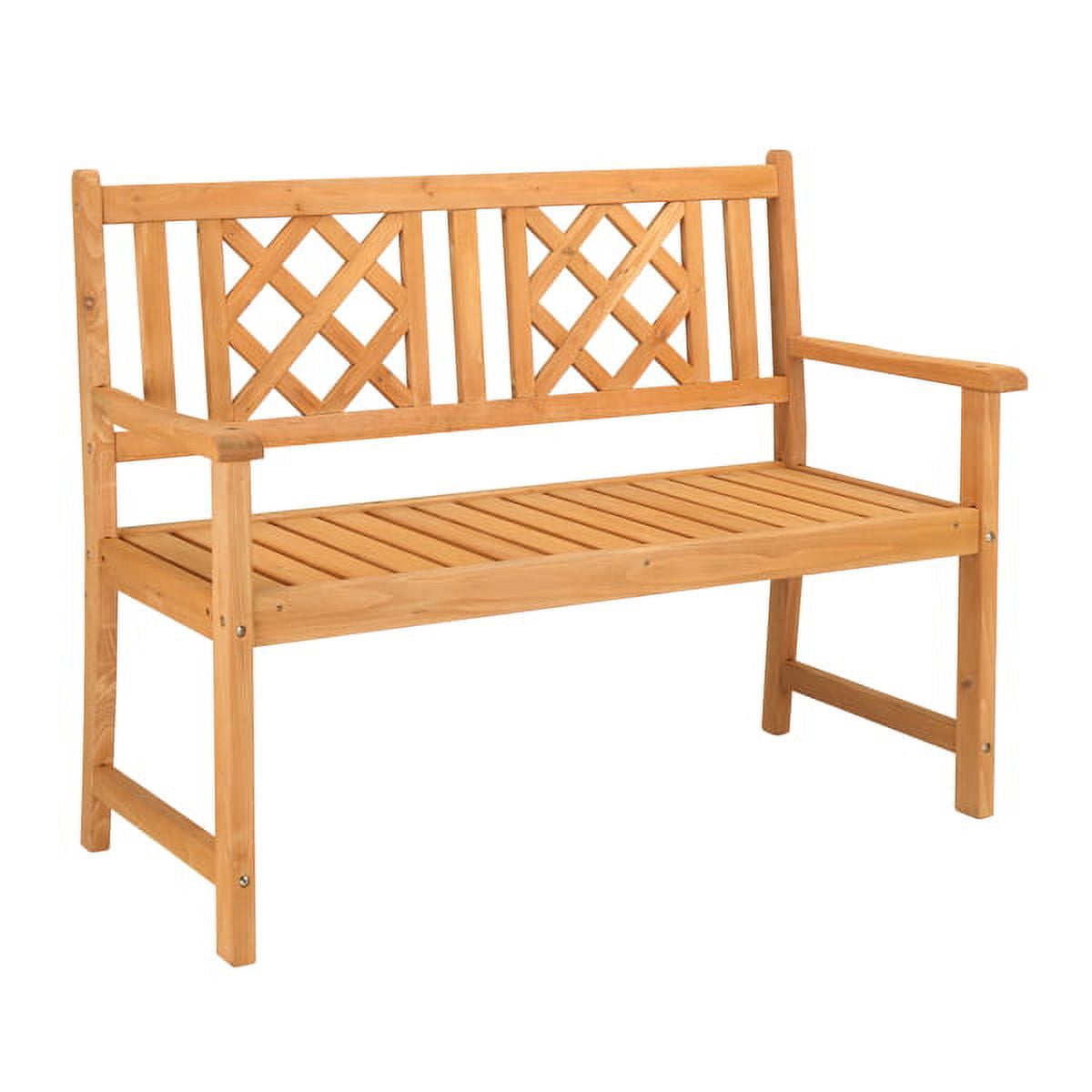 Outdoor Garden Fir Grid Back Wooden Bench Burlywood