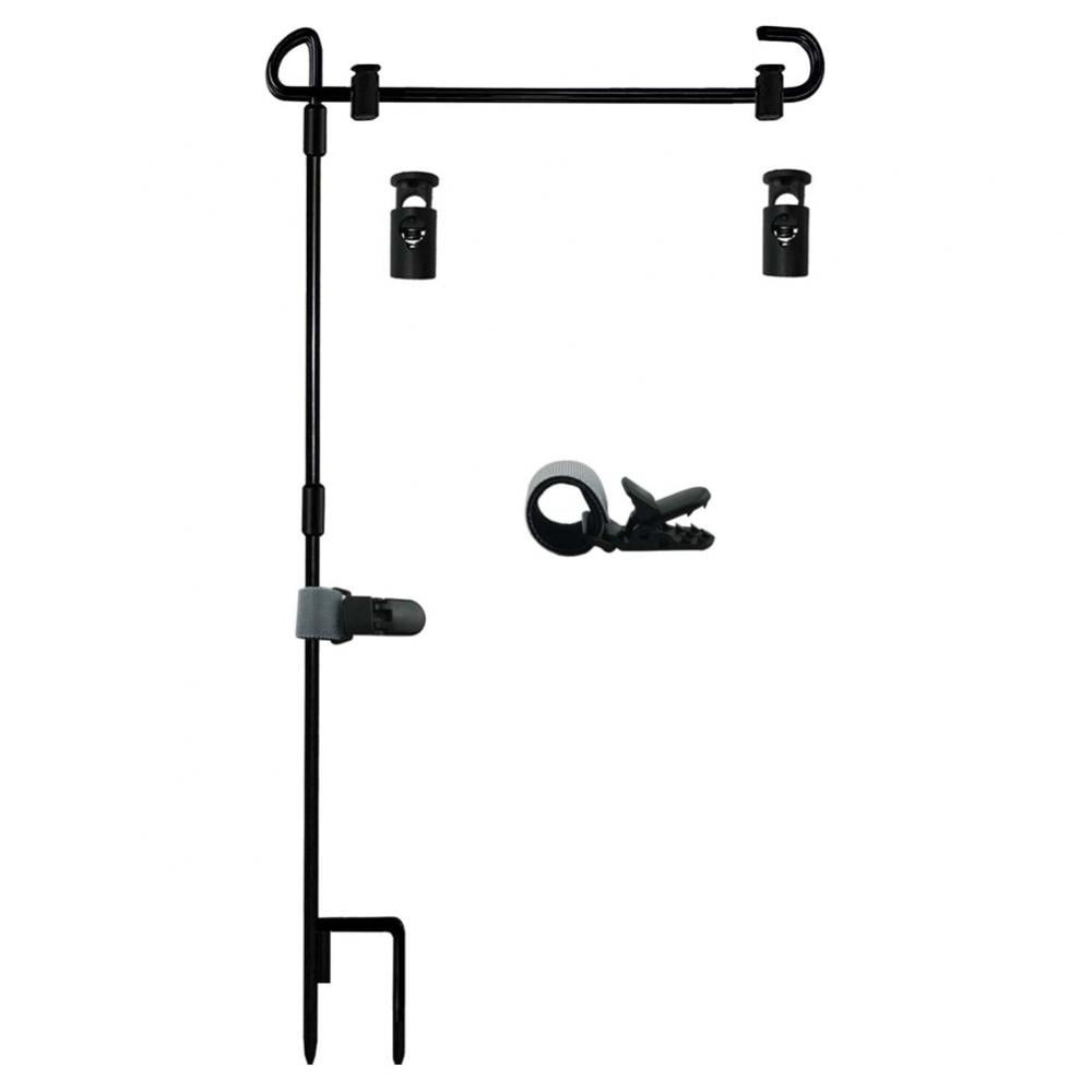 Black Heavy-Duty Metal Garden Flag Pole Holder with Clips
