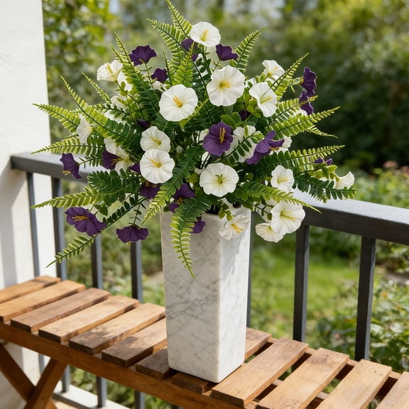 Outdoor Garden Flower Ball, Simulated Persian Grass Morning Glories Daisies, Weather-Resistant, Lifelike Plastic Bloom Decor for Patio Yard Courtyard