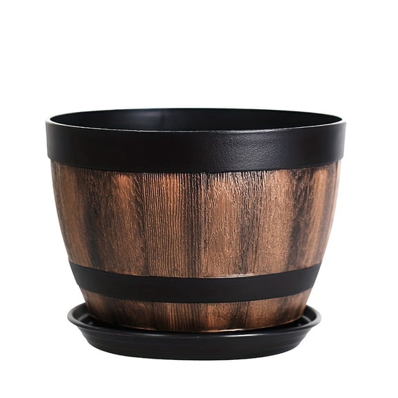 Outdoor Garden Flower Pots Planters For Balcony Patio Yard Decorative Wood Barrel Style Lightweight Durable Container