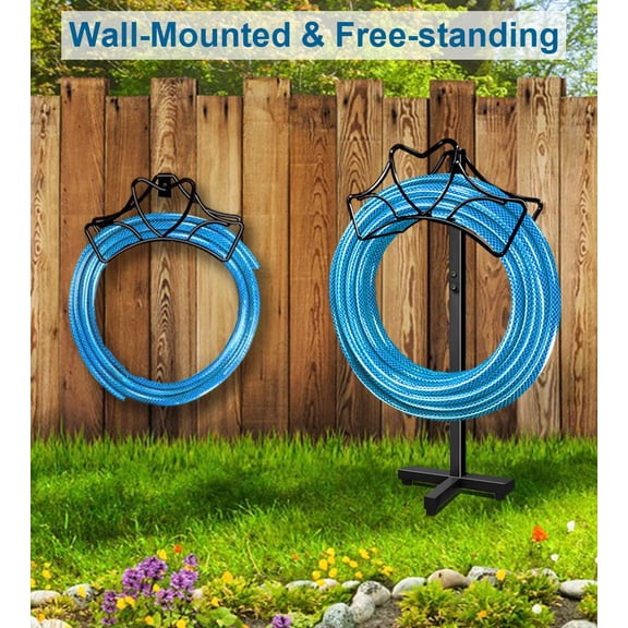 Outdoor Garden Freestanding Hose Holder Stand, Heavy Duty Metal Water Pipe Storage Rack Stake for Backyard, Black