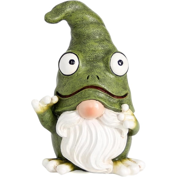 Outdoor Garden Frog Gnome Statue, Outdoor Garden Gnome, Sculpture and Statue, Suitable for Courtyard Lawn Terrace Porch Home Decoration, Green Gnome Decorations (Green)
