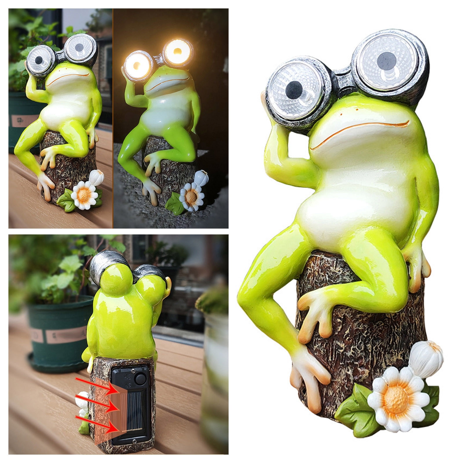 Outdoor Garden Frog Statue Decoration,Funny Frog Statues with Solar LED ...