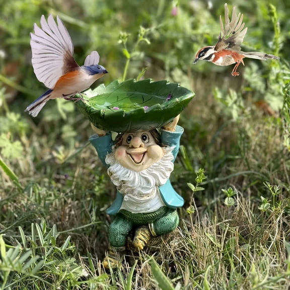 Outdoor Garden Gnomes Spring Gnome Bird Feeder with Birdbaths Garden Gnomes Outdoor Decorations for Yard Patio Lawn Porch Ornament,Garden Gift