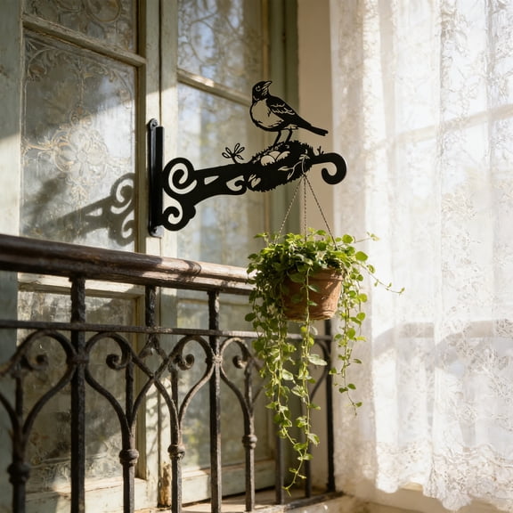 Outdoor Garden Hook Bracket, Weatherproof Iron Bird Hanger for Hanging Plants, Heavy Duty Shepherd Hook for Bird Feeders Wind Chimes Lanterns, Wall Mounted Porch Planter Holder