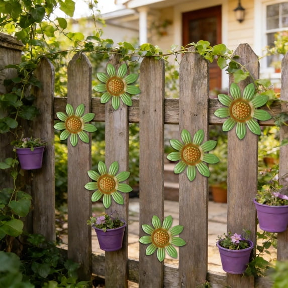 Outdoor Garden Iron Daisy Wall Hanging Decor - Creative Floral Design, Weather Resistant Material, Decorative Horticultural Ornament for Yard Patio, Light Green, 1pc