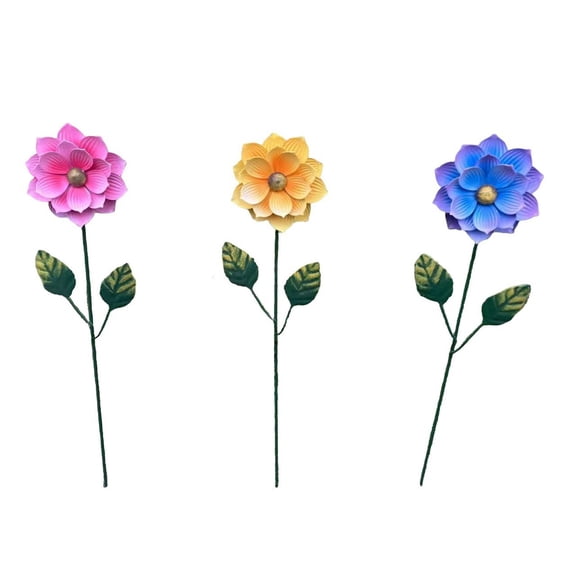 Outdoor Garden Iron Flower Stakes Courtyard Decor 3D Embossed Simulation Blossom Lawn Fence Balcony Landscaping Ornament