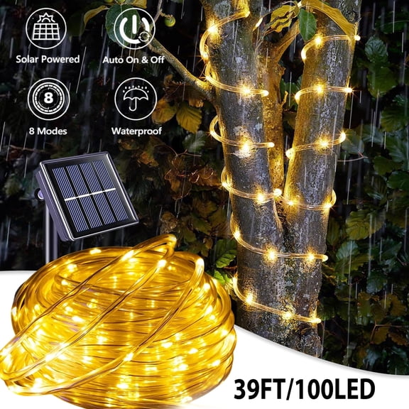 Outdoor Garden Lamp String Light Solar Rope Tube Lights Waterproof 32FT 100 LED