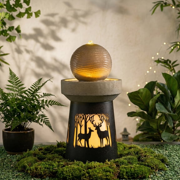 Outdoor Garden Lantern with Warm LED Light Deer Silhouette Decorative Landscape Light for Patio Yard Lawn