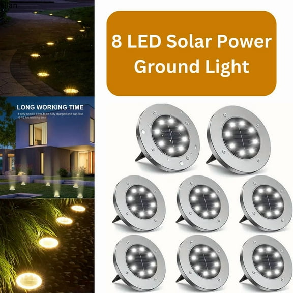 Outdoor Garden Lawn Path Lamp Solar Power Ground Lights 8 LED Floor Decking