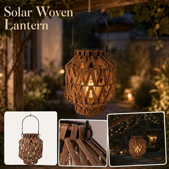 Outdoor Garden Lighting, Solar Outdoor Lantern, Solar Lantern Outdoor, Solar Powered Lantern, 6X5 Inch Handmade Rattan Woven Hanging Lantern, Waterproof Solar Design for Patio,