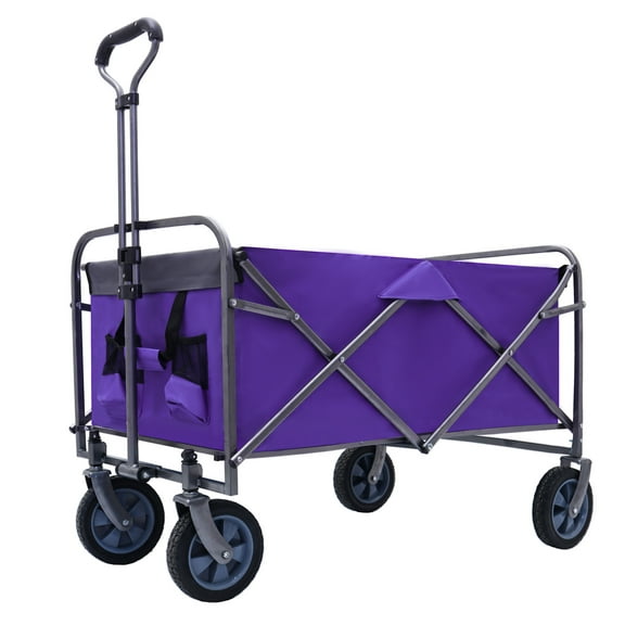 Outdoor Garden Multipurpose Micro Collapsible Beach Trolley Cart Camping Folding Wagon Purple+Silver + Garden & Outdoor + oxford fabric + Steel