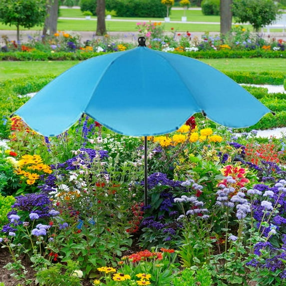 Outdoor Garden Parasol with Plant Stake - Large Sun Shade and Rain Protection Umbrella for Potted Plants | Perfect for Home Gardens, Patios & Balconies(Sky Blue)