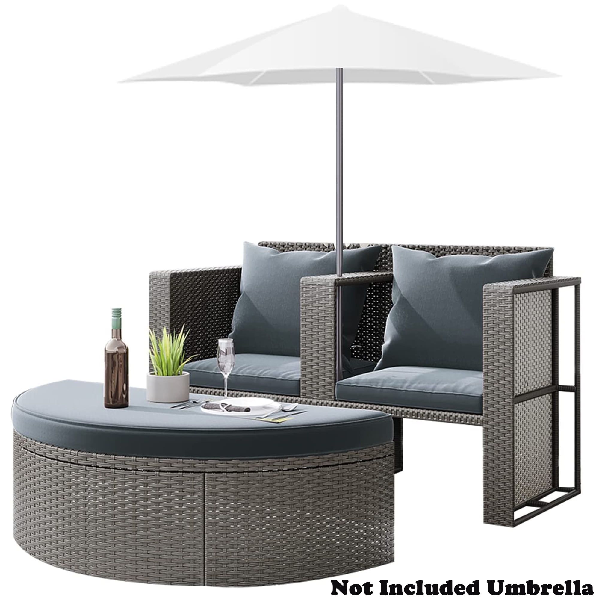 Outdoor Garden Patio Sofa Sets with Side Table for Umbrella, SEGMART