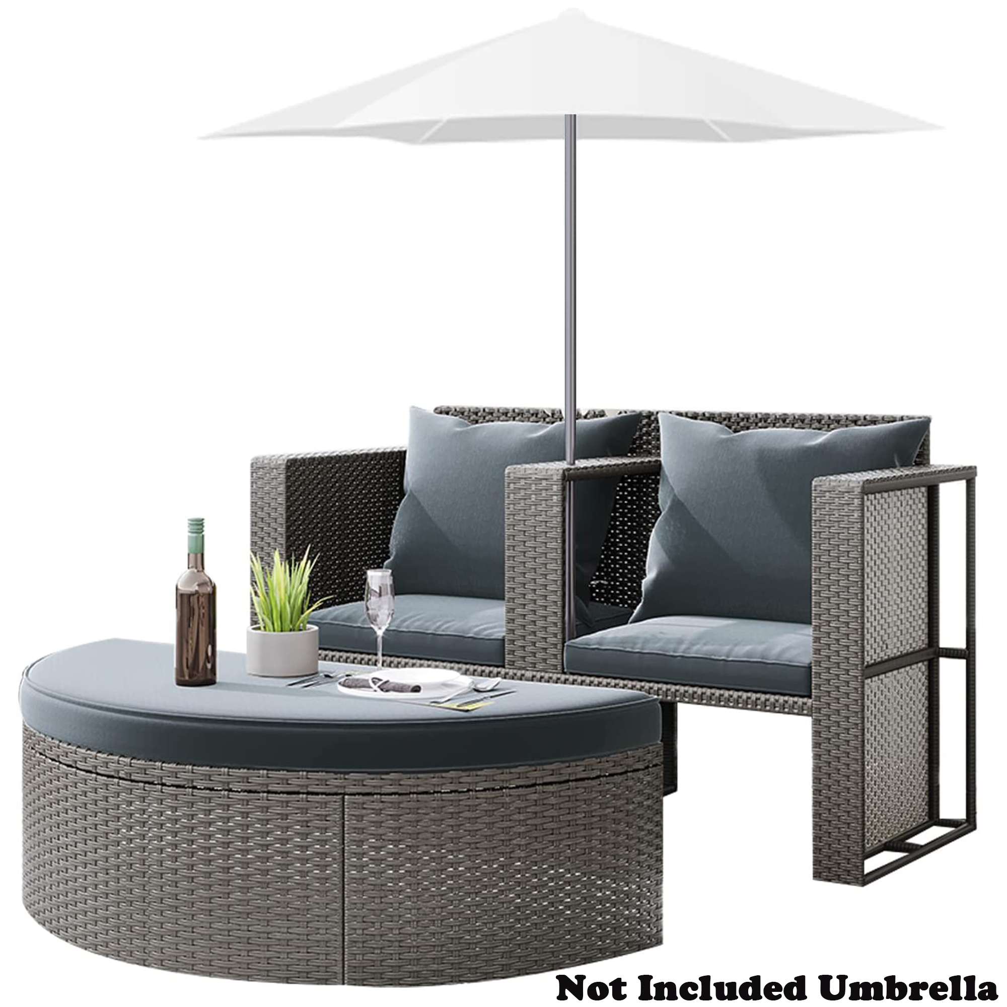 Outdoor Garden Patio Sofa Sets with Side Table for Umbrella, SEGMART Newest 2 Pieces Wicker Patio Furniture Set with Removable Seat Cushions & Half-Moon Sofa for Porch, Backyard, 300lbs, S1542 - image 1 of 9