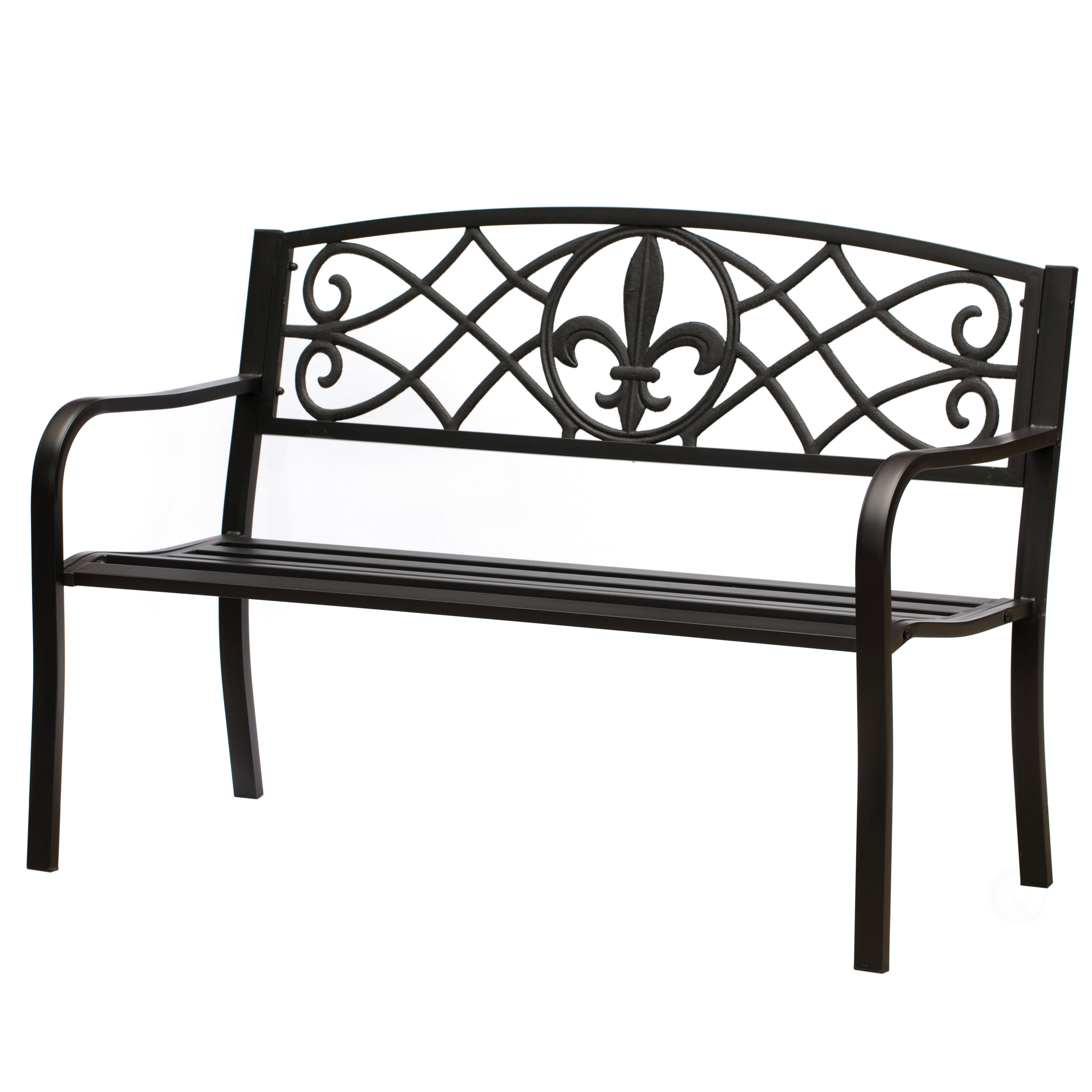 Black Cast Iron and Steel Outdoor Garden Patio Bench