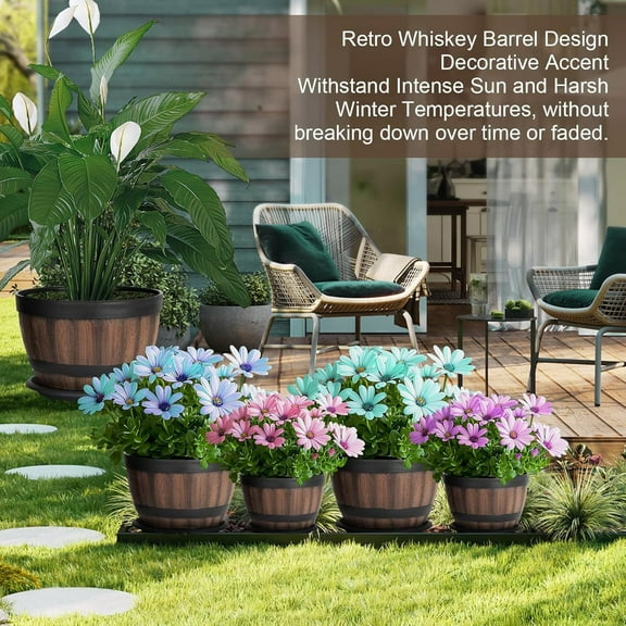 Outdoor Garden Planter Wood Barrel Style Lightweight Durable Container For Patio Balcony Yard Decoration