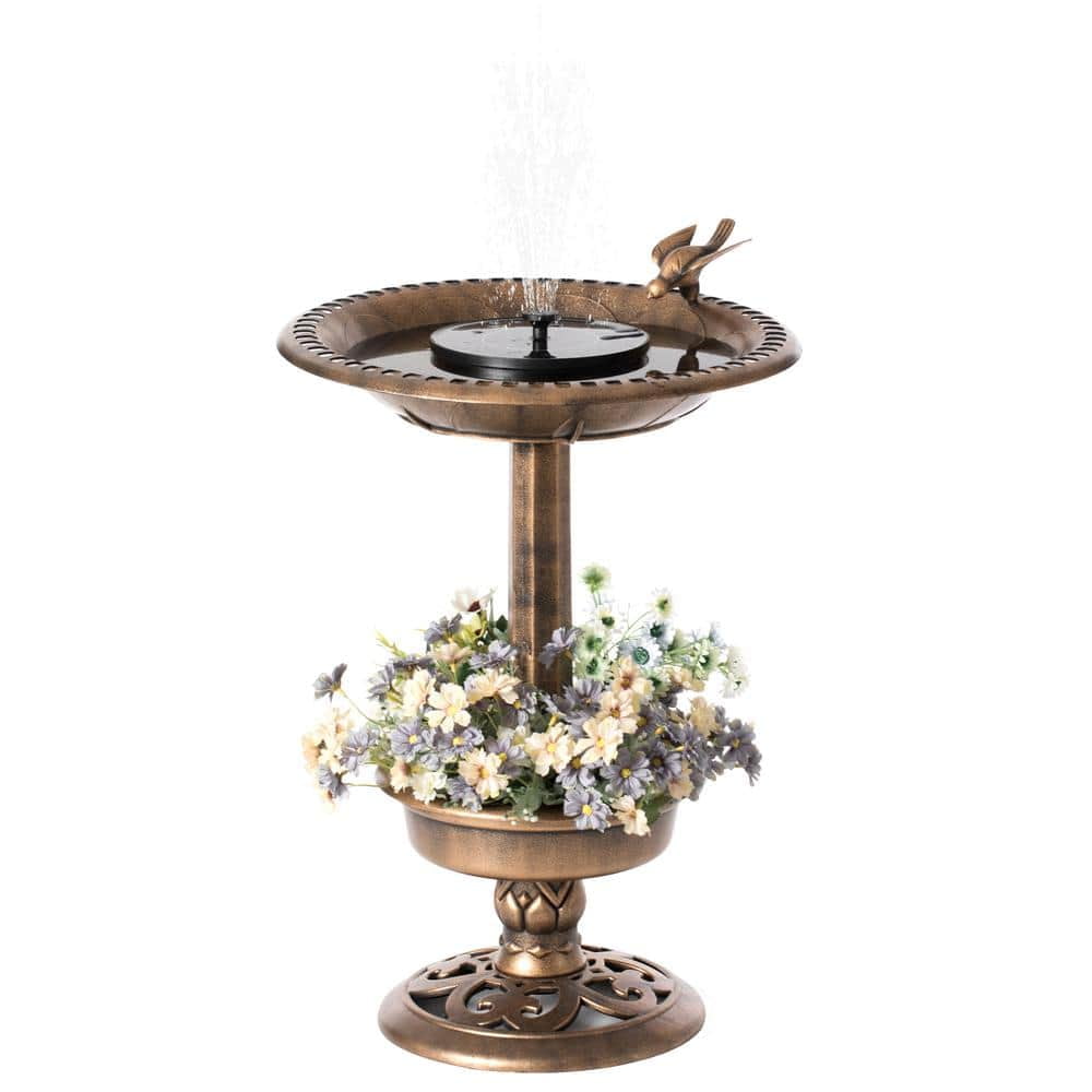 Outdoor Garden Plastic Birdbath and Solar Powered Round Pond Fountain